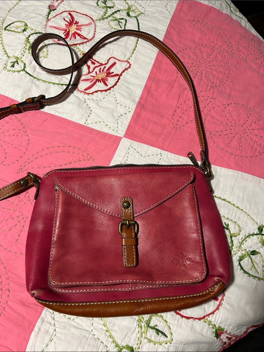 Patricia Nash ! Leather Crossbody Bag - Avelino Pink with Tan Accents